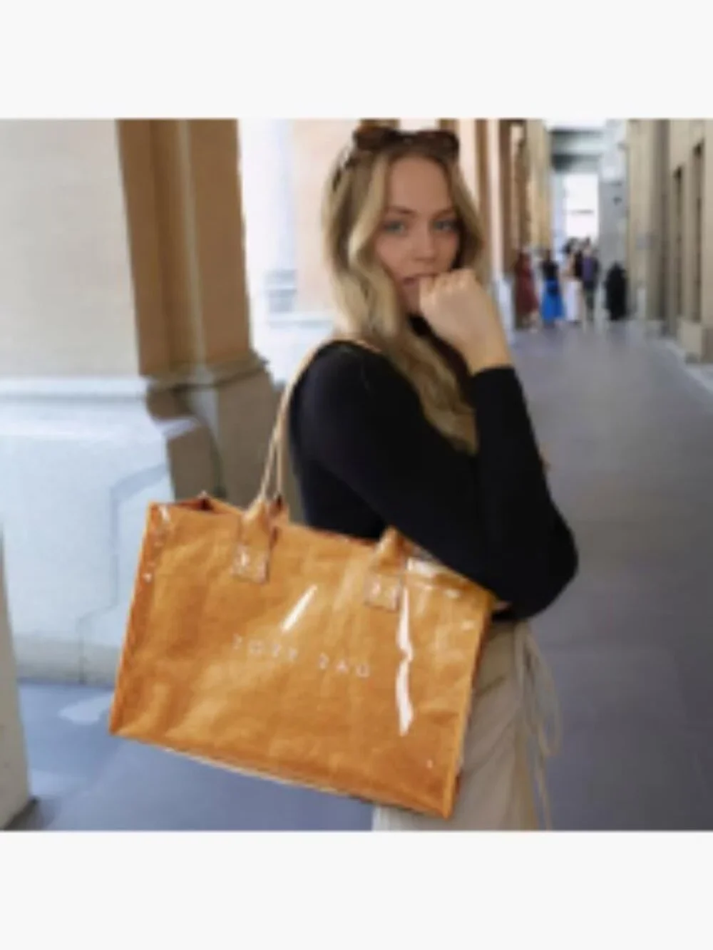 PVC Tote Bag Women's Kraft Paper Work Handbag Top Handle Large